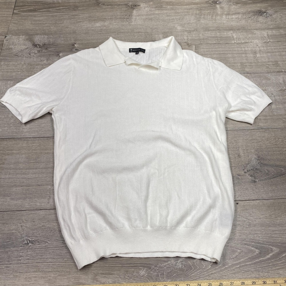 American Tall Sweater Mens‎ LT White Short Sleeve Knit Polo Pullover Lightweight